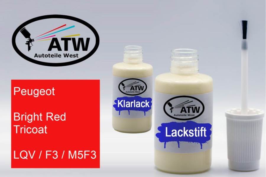 Peugeot, Bright Red Tricoat, LQV / F3 / M5F3: 20ml Lackstift + 20ml Klarlack - Set, von ATW Autoteile West.